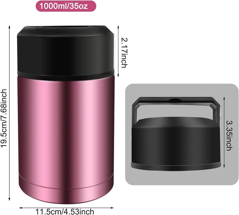 Zalaxt 35oz Soup Thermos, Stainless Steel Thermos for Hot Food, Wide Mouth Food Thermos Jar, Insulated Lunch Container Leak Proof Vacuum Thermal Flask(rosered) - Image 3